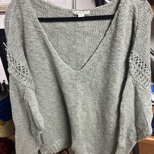 American Eagle Outfitters Sage Green V-Neck Knit Sweater